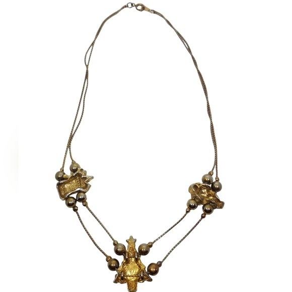 VINTAGE FESTIVE CHRISTMAS SLIDER CHARM GOLDTONE NECKLACE - Picture 8 of 8